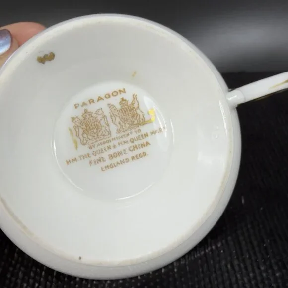 Antique Paragon Cabbage Rose Tea Cup and Saucer Set Heavy Gold Pattern England